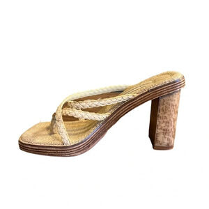 Women’s braided brown wine cork tweed chunky Heels